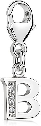 Materia Buchstabe B Anhänger Silber 925 mit 3 Zirkonia - Alphabet Charms C52