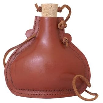 Battle-Merchant Mittelalterliche Feldflasche aus Stahl 0,5 Liter mit Leder bezogen Trinkflasche LARP Hängegrill Lager