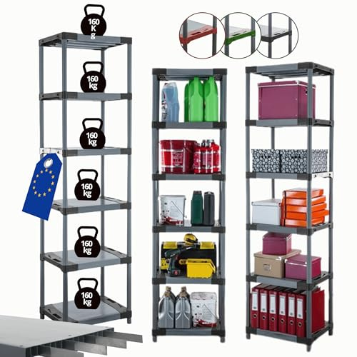 MODO24 Plastikregal Kunststoff- Steckregal Werkstatt- Kellerregal Höhe 222 cm Tytan (70 cm, Grau)
