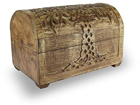 Budawi® Schatzkiste Holztruhe Holzbox Holzkiste Lebensbaum Holz Box Schatulle Kiste groß