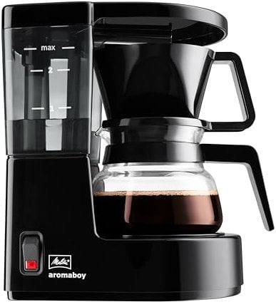 Melitta Aromaboy - kleine Filterkaffeemaschine - mit Glaskanne - 2 Tassen - Schwarz (1015-02)