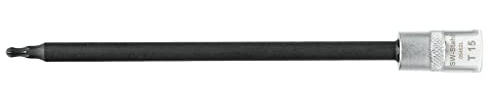 SW-Stahl 05452L Schraubendreheinsatz - 1/4 Zoll T-Profil T15 - Kugelkopf | Lange Ausführung 130 mm - Chrom-Vanadium-Stahl mattverchromt - Bit-Einsatz für Torx TX-Schrauben - Werkstatt Qualität