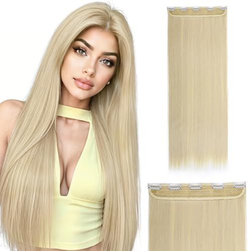 S-noilite 30 Inches(76cm) Long Straight Bleach Blonde 3/4 Full Head One Piece 5 Clips Hairpiece Clip In Hair Extensions Extension Sexy lady Fashion Choice