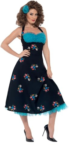 Grease Cha Cha Digregorio Costume Black With Halter Neck Dress & Hair Clip