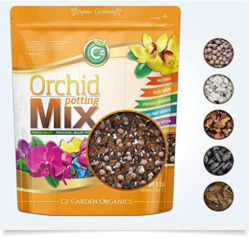 Organic Orchid Potting Mix - Made in USA - Premium Grade Recipe for Proper Root Development - Phalaenopsis, Cattleyas, Dendrobiums, Oncidiums and More! Fir Bark, Charcoal, Coconut Husk, Clay Pebbles