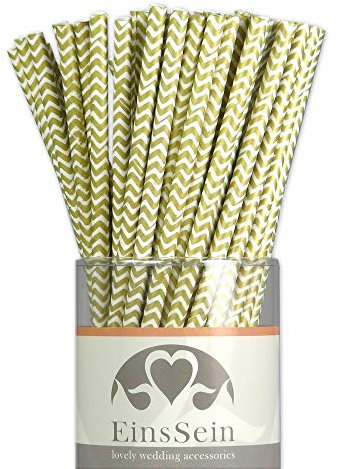EinsSein 25x Papierstrohhalme Wave Gold Hochzeit Party Geburtstag Strohhalme Trinkhalme Cake Pops Sticks und Candy Bar-Zubehör Stiele Papier Pappgeschirr Straws