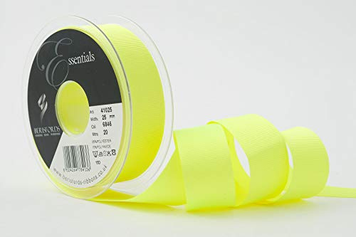 Berisfords Grosgrain Ribbon, Flo Yellow, 25 mm