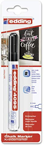 Edding 4095 Kreidemarker - Schwarz - 1 Kreide-Tintenmarker - Rundspitze 2-3 mm - trocken abwischbarer Stift für Kreidetafeln - für Fenster, Glas, Spiegel - Flüssigkreide-Marker für deckende Abdeckung