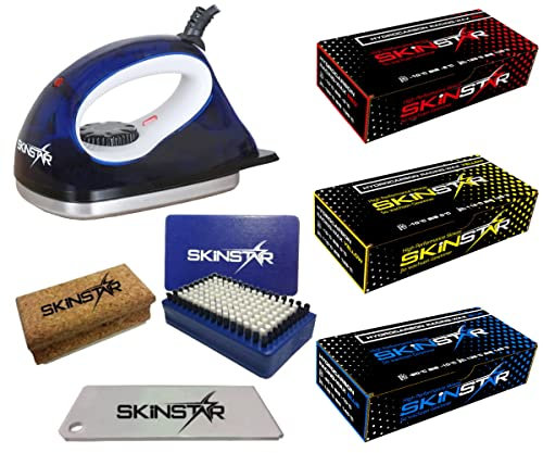SkinStar Starter Ski Wachs Set, Wachsbügeleisen Bürste Hydrocarbonwachs 7-teilig