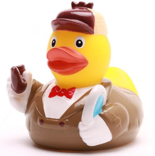 Duckshop I Badeente Sherlock Holmes I Quietscheentchen I Quietscheente I Geschenk für Krimi-Fans I Präsent Sammler I Detektiv-Geschichten