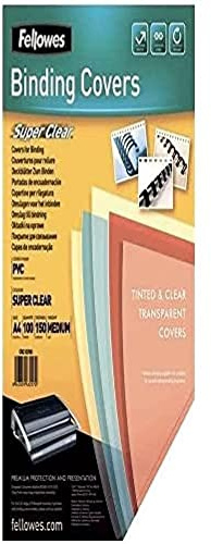 Fellowes 53763 Copertine per Rilegatrice in PVC Trasparente, Formato A4, 300 Micron, Confezione da 100 Pezzi