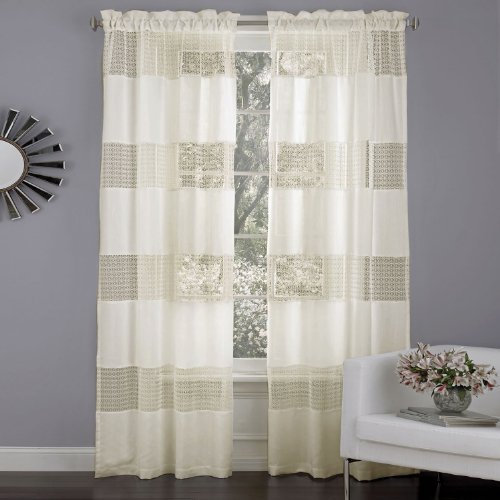 Laura Ashley Belle Heather Window Treatment Panel, Ivory 80 x 84, Ivory