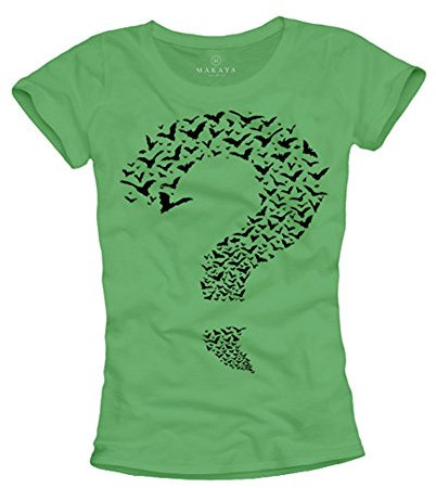 Damenshirt Lustige Tshirts Geschenke Theory Riddler Fragezeichen grün Größe M