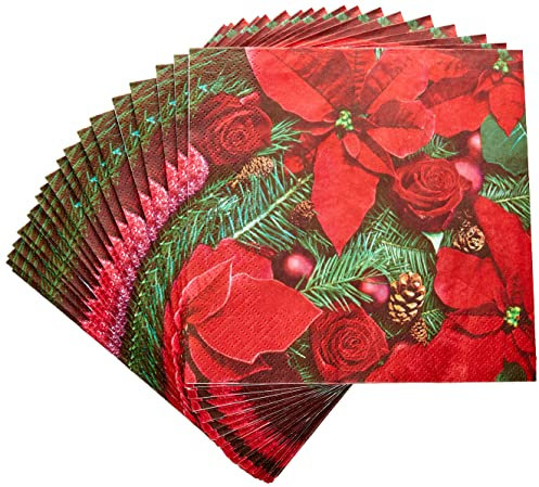 Anniversary House Tiflair Luxuriöse Weihnachtsservietten, Weihnachtsstern mit Tannen-Design, Dicke und Starke Papierservietten, 3-lagig, Mehrfarbig, PJ303401