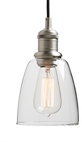 Yosoan Glocken Klar Glas Industrie Pendelleuchte Badezimmerleuchte, Badezimmerlampe, Innenleuchte, spritzwassergeschützt Deckenleuchte Hängelampe Hängeleuchten (Gebürsteter Edelstahl Farbe)