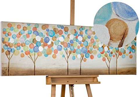 KunstLoft Leinwandbild | 100% HANDGEMALT | 150x50cm | Gemälde 'Buntes Herbstlaub' | Wald & Bäume | Bunt Weiß | Wandbild Wohnzimmer