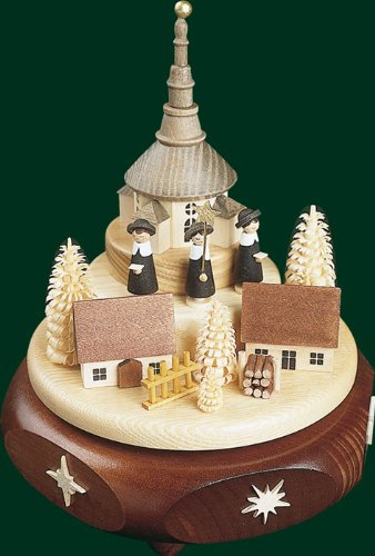 Rudolphs Schatzkiste Spieldose Seiffener Kirche mit Kurrende Höhe= 17cm NEU Spieluhr Spielwerk Musik Dose Figur Seiffen Erzgebirge Holz Dekoration Weihnachten