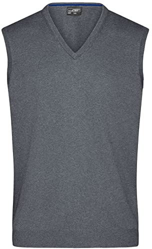 James & Nicholson Herren V-Pullunder - Klassisch geschnittener Pullunder aus hochwertiger Baumwolle | Farbe: grey-heather | Grösse: L