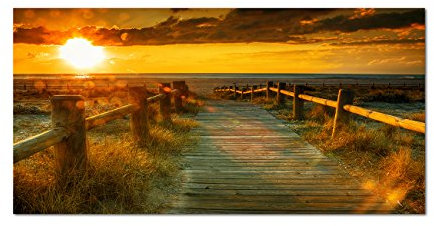 Augenblicke Wandbilder 120x60cm - Fotodruck auf Leinwand und Rahmen Sonnenuntergang Strand Meer Steg - Leinwandbild auf Keilrahmen modern stilvoll - Bilder und Dekoration
