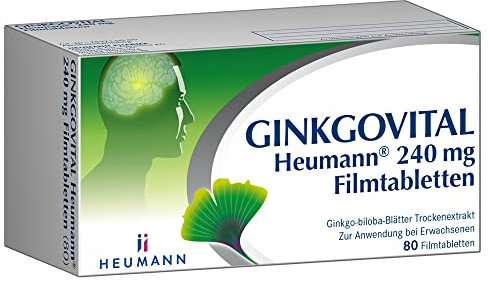 GINKGOVITAL Heumann® 240 mg Filmtabletten – Natürliche Unterstützung für Gedächtnis & Konzentration bei altersbedingt nachlassender Leistungsfähigkeit, mit Ginkgo-Biloba-Blätter-Trockenextrakt, 80 St