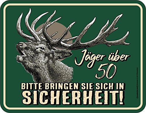 RAHMENLOS Original Blechschild zum 50. Geburtstag: Vorsicht Jäger über 50!
