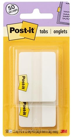 Post-it Tabs, 2 in, Solid, White, 25 Tabs/On-The-Go Dispenser, 2 Dispensers/Pack (686F-50WH)