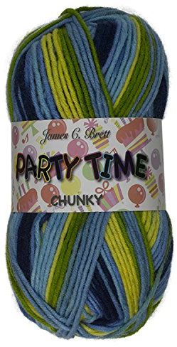 James Brett Party Time Chunky Knitting Yarn 100g Ball Premium Acrylic (Blue, Green & Yellow - PT2)