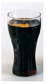 Coca Cola Glas Kerze 0,2 Liter mit Coca Cola Duft und Zitrone. Sieht täuschend echt aus. Glas nach Reinigung benutzbar.