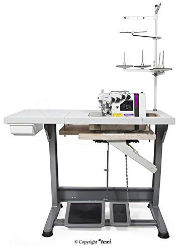 TEXI Overlock Industrienähmaschine - 4 Faden 2 Nadeln - Industrie Industrielle Nähmaschine - Komplett (mit Tisch & Gestell)