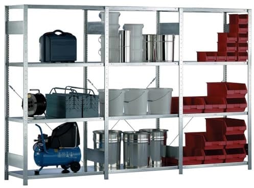 META 1370041 Lagerregal mit 4 Böden, 150 Clip Set, Grundregal 2000 mm x 1000 mm x 500 mm, Verzinkt