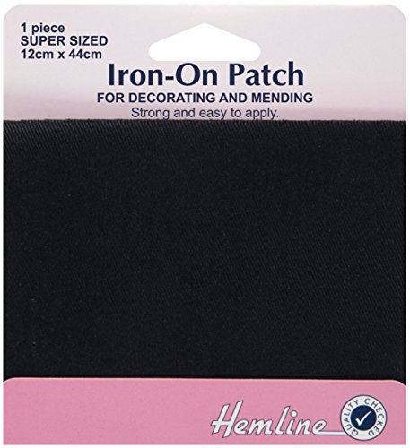 Hemline Iron-On Patches Cotton Twill - 1 Piece 12cm x 44cm - Black