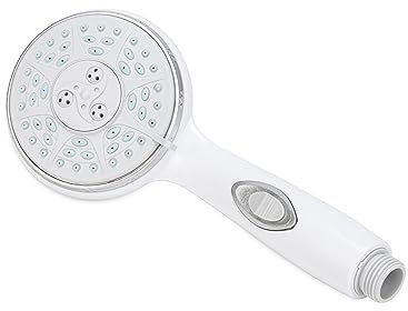 Camco RV Shower Head - Features Convenient On/Off Switch & 5 Different Spray Patterns - Designed to Conserve Potable Water - Simple to Clean w/Rubber Spray Tips - White (43711)
