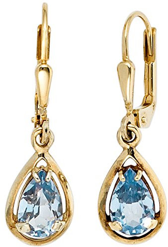 Jobo Damen Boutons Tropfen 333 Gold Gelbgold 2 Spinelle hellblau blau Ohrringe Ohrhänger