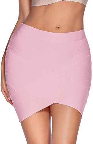 meilun Minigonna aderente con fasciatura in rayon da donna, Rosa, XS