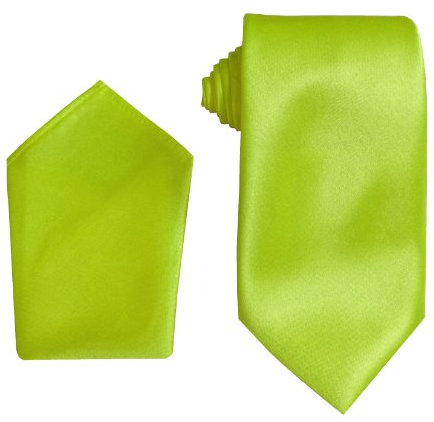 Great British Tie Club Uomo Raso Satin Cravatta: Compresi Fazzoletto - 24 Colori (Verde Lime)