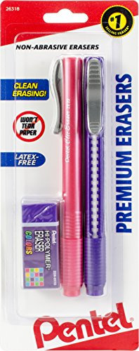 Pentel ZEH0521BP3 Radiergummi, 2 Clic Radiergummis, 1 kleiner Blockradierer