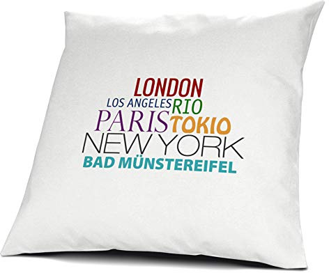 printplanet Kopfkissen Bad Münstereifel, Kissen mit Füllung, Famous Cities of the World, 40 cm, 100% Baumwolle, Städtekissen, Souvenir, Geschenkidee