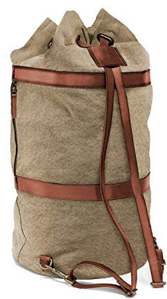 DRAKENSBERG Seesack 'Robin' L - große Reisetasche als Rucksack, XL Duffel Bag im Vintage-Marine-Design für Reise und Sport, nachhaltig handgemacht, 60 L, Segeltuch-Canvas, Leder, Khaki-Beige, DR00105
