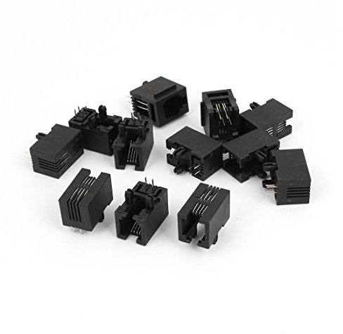Sourcingmap 12 pièces Noir 4 Broches PCB RJ11 4P4C Modulaire Téléphone Prise Jack