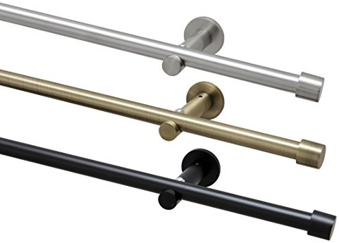 Garduna 200cm Gardinenstange Ø 16mm Cap modern, 1-lauf, edelstahl-optik / # messing-antik # / schwarz (ohne Ringe)