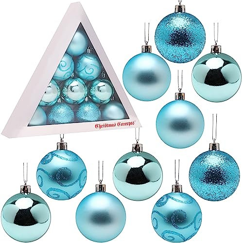 Pack of 10-6cm (2.4) Shatterproof Baubles - Baubles Christmas Tree (Turquesa)
