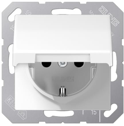 JUNG SCHUKO®-Steckdose mit Klappdecker, erhöhter Berührungsschutz (SAFETY+), 250 V, Thermoplast, Serie AS, alpinweiß