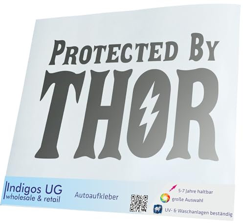 INDIGOS UG - Aufkleber Autoaufkleber - JDM Die Cut - Protected by Thor - 200x120mm Silber Auto Laptop Tuning Sticker Heckscheibe LKW