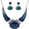 Yazilind Schmuckset, Halskette und Ohrringe, Ethno, geprägtes tibetisches Silber, Dunkelblau/ Grün