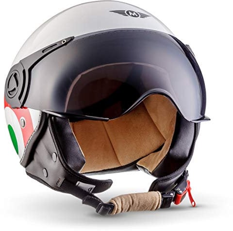 Moto Helmets® H44 „Italy“ · Jet-Helm · Motorrad-Helm Roller-Helm Scooter-Helm Bobber Mofa-Helm Chopper Retro Cruiser Vintage Pilot Biker Helmet · ECE Visier Schnellverschluss Tasche XS (53-54cm)
