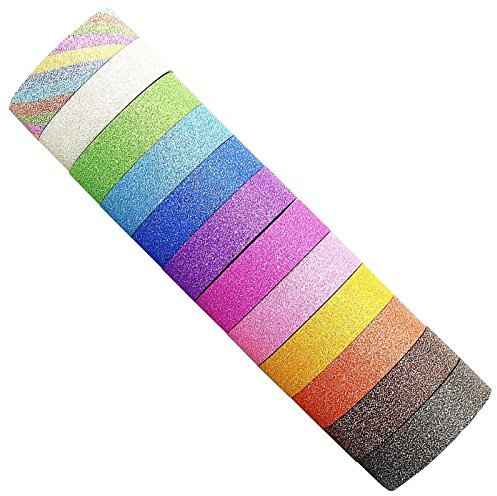 aufodara 12x Glitter Masking Tape Dekorative DIY Klebeband, je Roll 15mm X 10m, Bunt