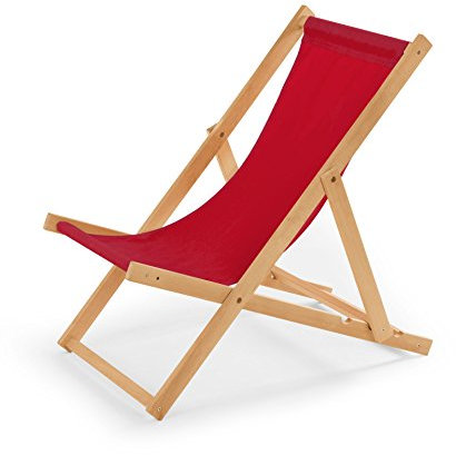 IMPWOOD Liegestuhl klappbar Holz - Sonnenliege aus Buchenholz bis 120 Kg Holzklappstuhl für Balkon, Strand und Terrasse & Camping - Gartenliege Strandliege (Rot)