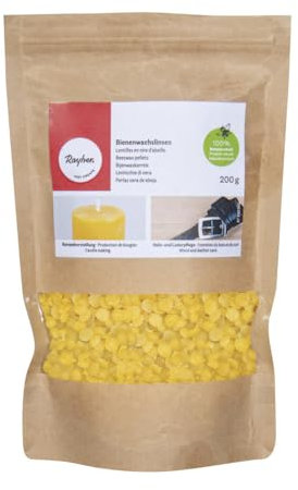 Rayher Bienenwachslinsen, 100% reines Bienenwachs, Beutel 200 g, Bienenwachs Pastillen, ideal zum Kerzengießen, 3104500