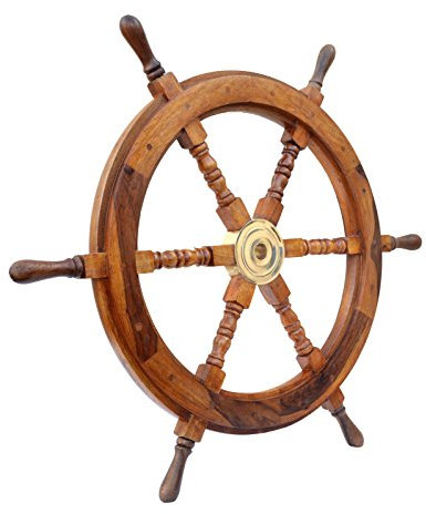 Brass Nautical 76,2 cm Schiffsrad aus Holz - Wanddekoration für Wohnzimmer, Schlafzimmer