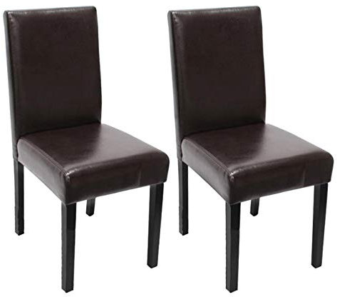 Mendler 2er-Set Esszimmerstuhl Stuhl Küchenstuhl Littau - Leder, braun, dunkle Beine